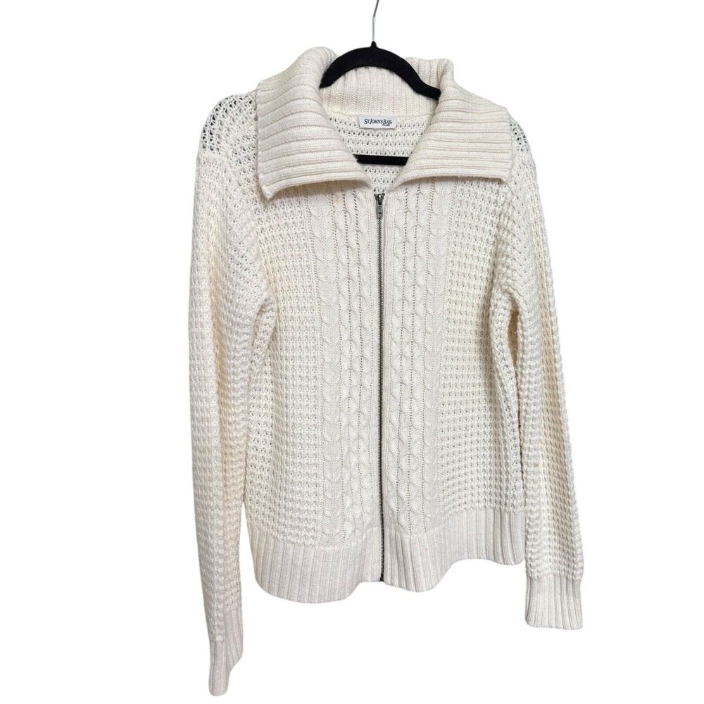 St. John’s Bay Ivory Cable Knit Full Zip Cardigan Sweater Women’s XL Fisherman